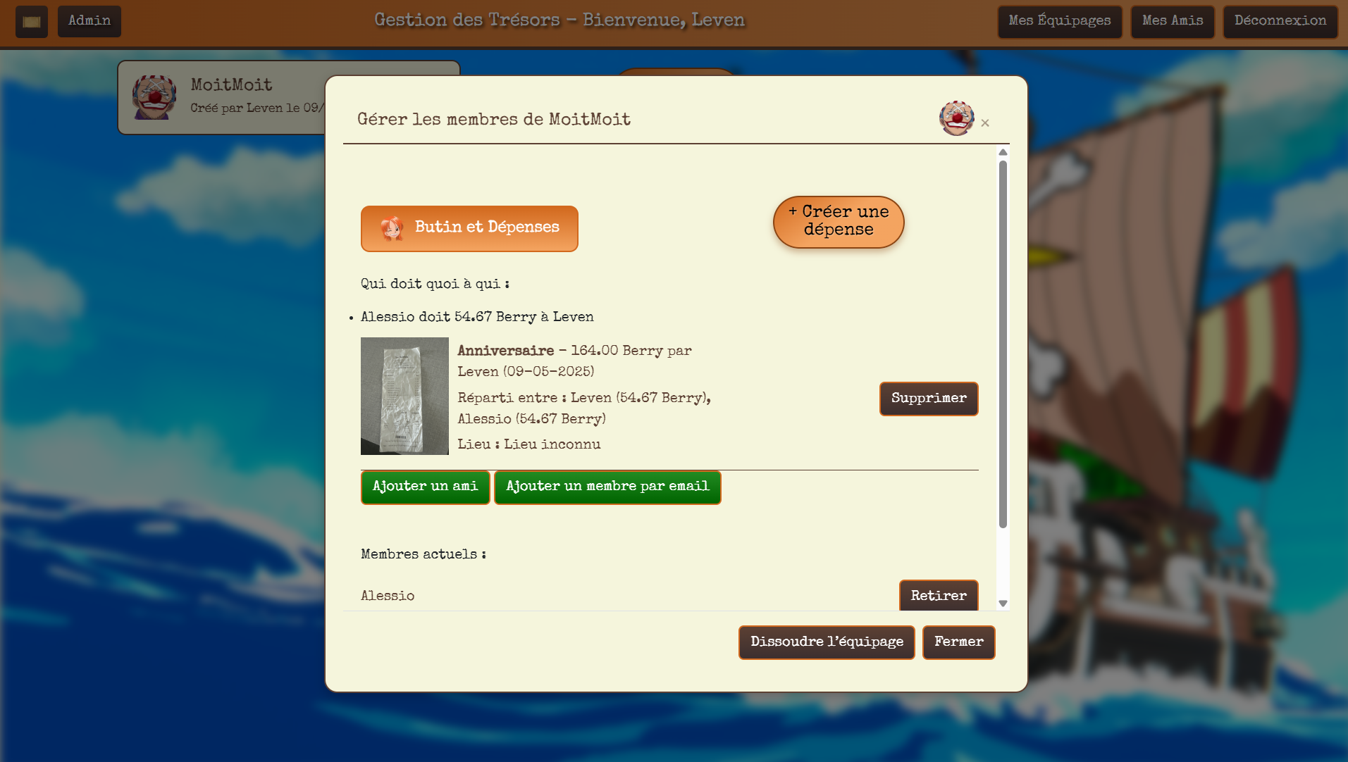 Liste des dépenses dans Moit-Moit
